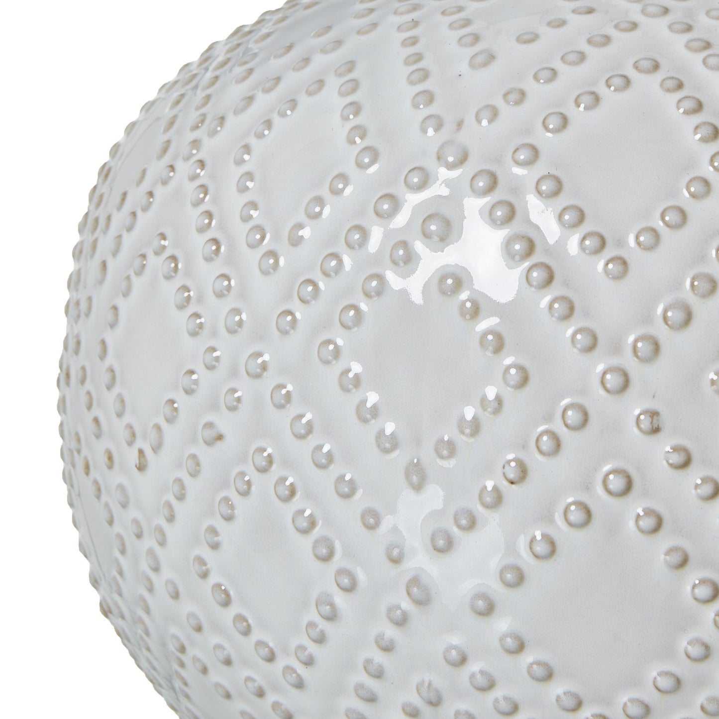 Squat White Beaded Ceramic Lamp With Linen Shade - image 5