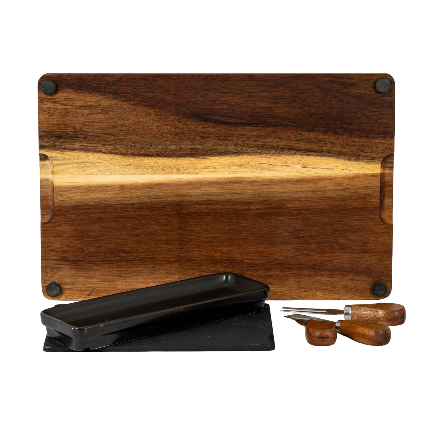 Acacia Cheese Board Set With Black Bowl, Slate and Cutlery - image 4