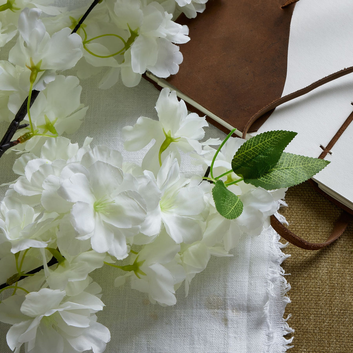 Large White Full Cherry Blossom Stem - image 2
