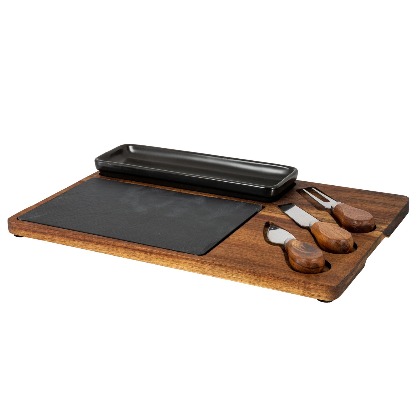 Acacia Cheese Board Set With Black Bowl, Slate and Cutlery - image 2