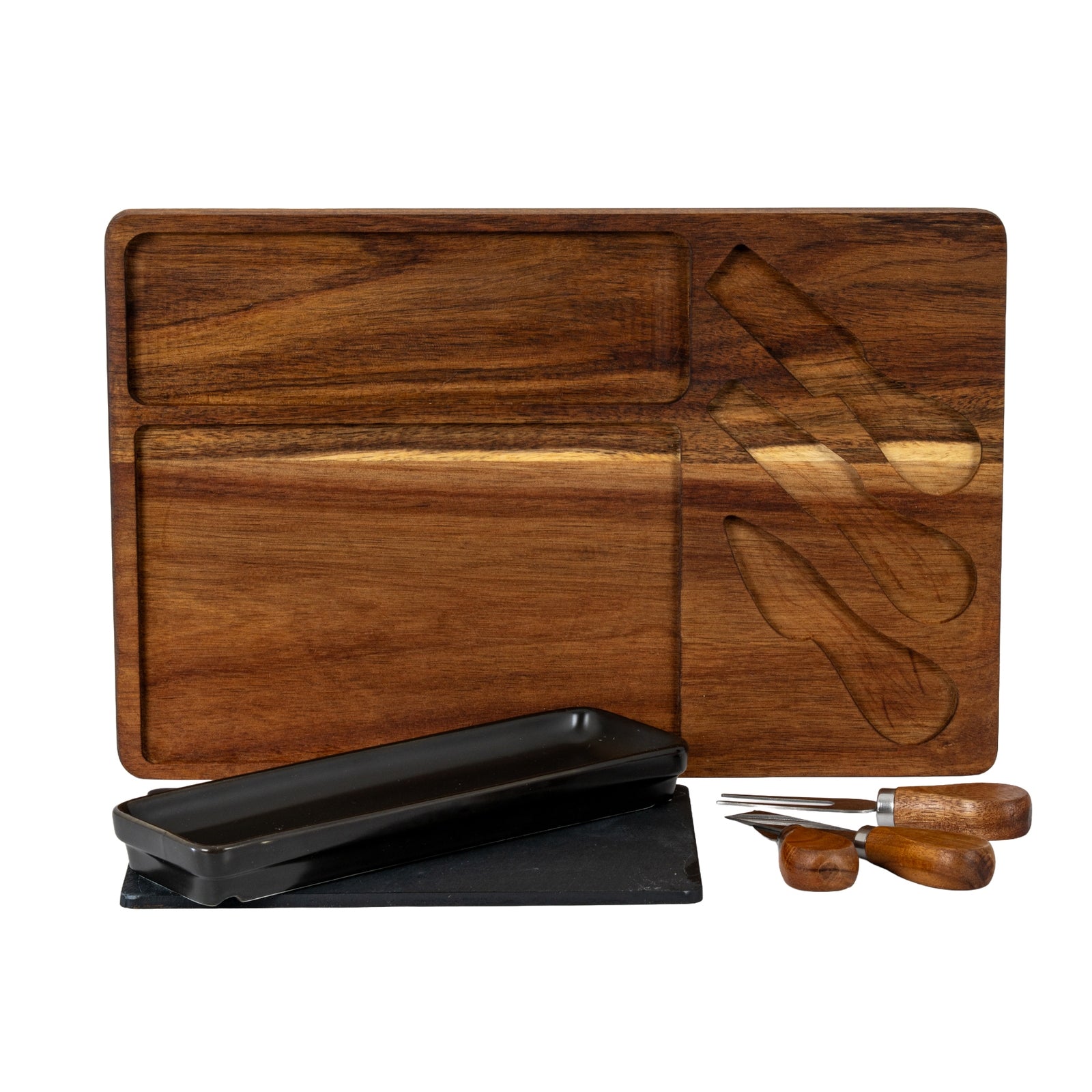 Acacia Cheese Board Set With Black Bowl, Slate and Cutlery - image 3