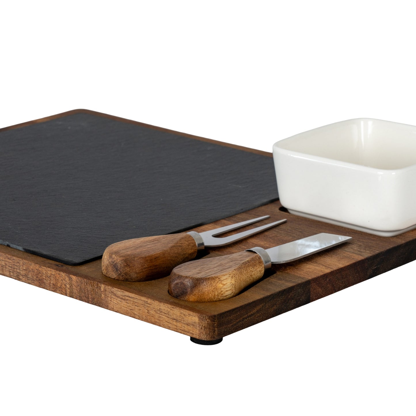 Acacia Cheese Board Set With White Bowl, Slate and Cutlery - image 2