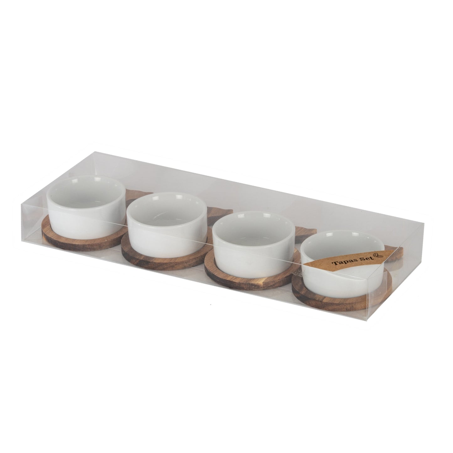 Set Of 4 Acacia Fishtail Serving Trays with Ceramic Bowls - image 2